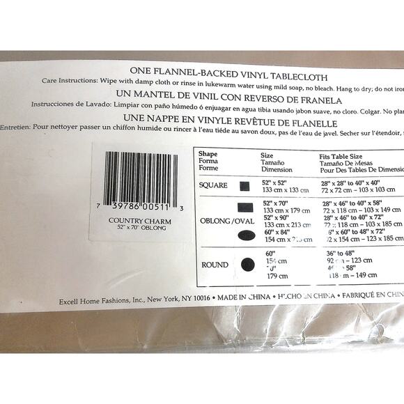 Vintage Great Room Country Charm Vinyl Oblong Tablecloth 52x70  New - Picture 4 of 6